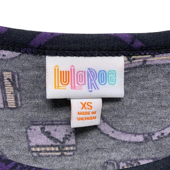 LuLaRoe Carly camera high low dress size XS purple yellow - Picture 5 of 7